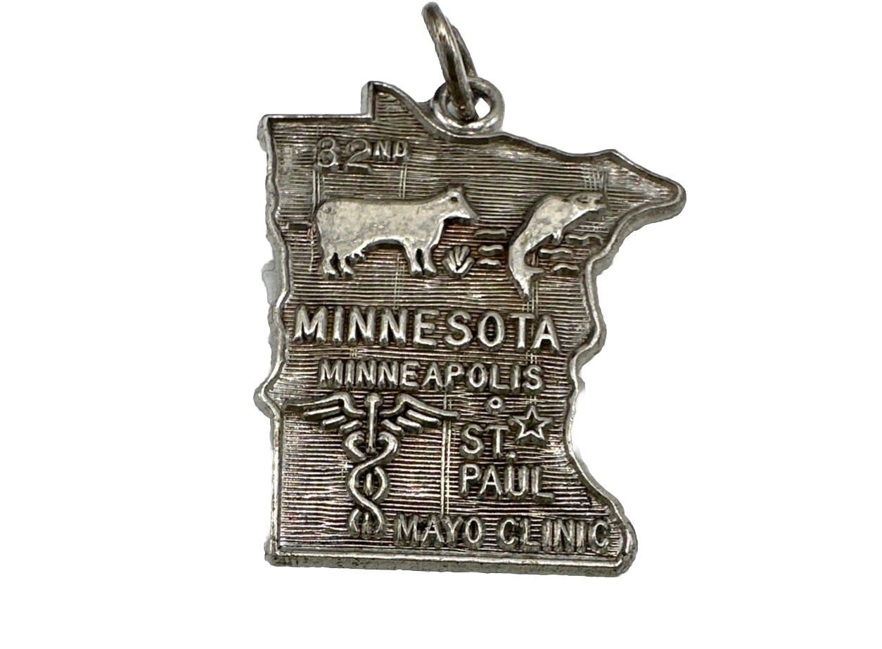 Vintage 1966 Minnesota JPS Silver Tone Necklace Pendant 3/4 Inch Long Jewelry-image