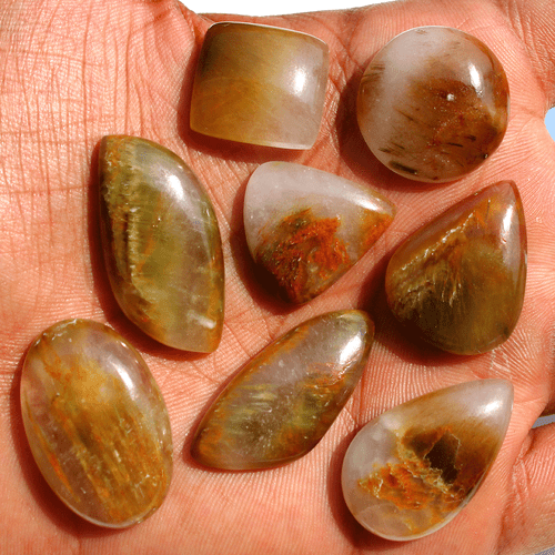 8 Pcs Natural Cacoxenite Rutilated Quartz 18mm-33mm Mix Cabochon Loose Gemstones - Picture 7 of 17