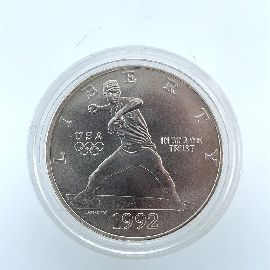 1992-D Olympic Baseball BU. 90% Silver Commemorative $1 Dollar in Capsule - Image 4 of 4