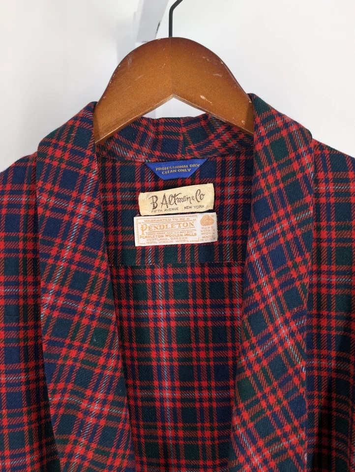 Pendleton Vtg 50s Plaid Flannel B Altman Co NYC Robe Jacket 40" Rockabilly USA - Image 2 of 4