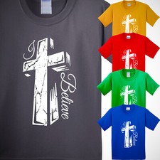 Jesus Cross Christian Believe Kids T Shirt Religious Faith Bible Church Gift Tee