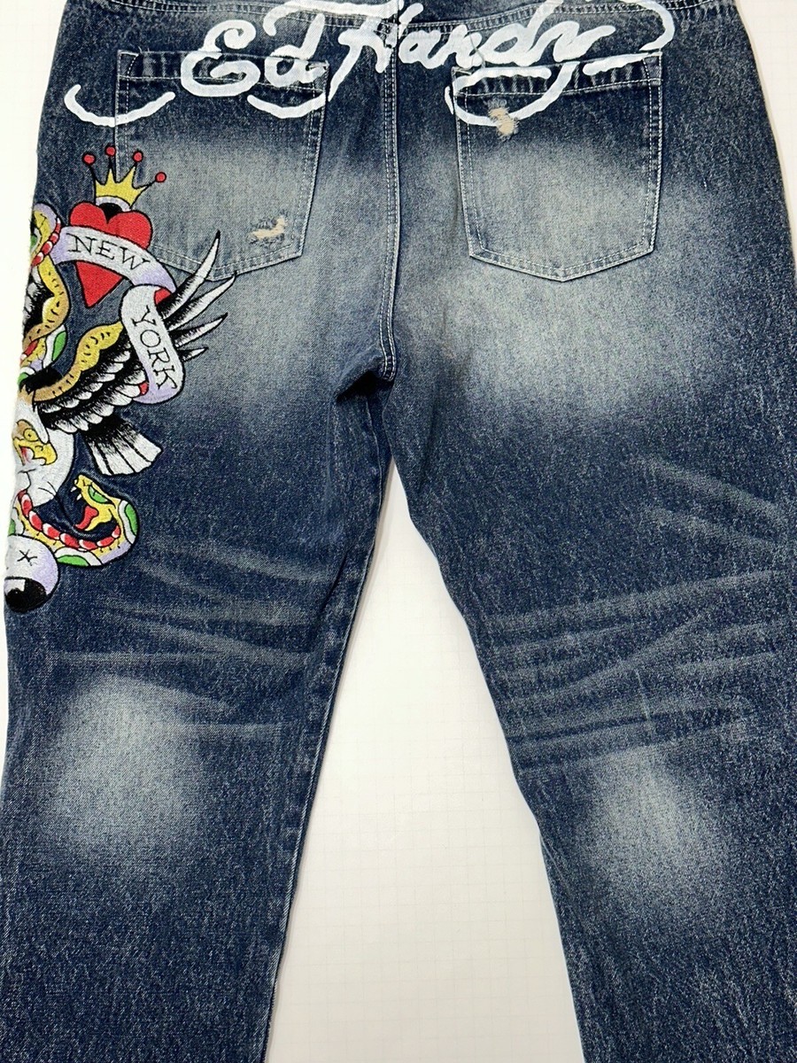 New Ed Hardy Distressed Denim Jeans New York City Eagle New Ed Hardy Distressed Denim Jeans New York City Eagle