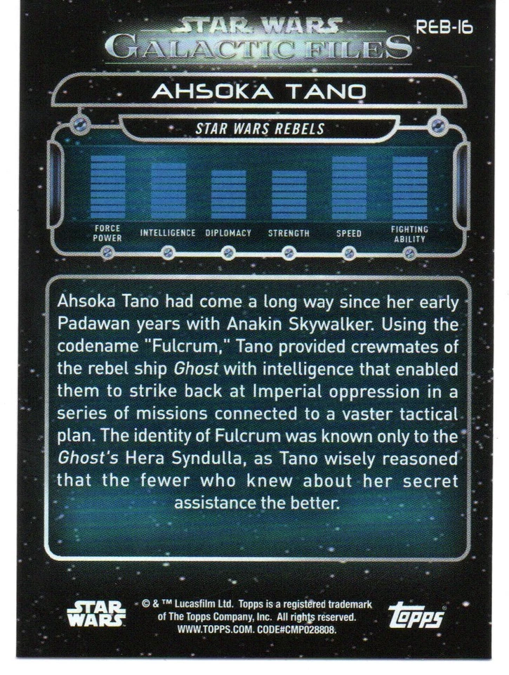 2018 Topps Star Wars Galactic Files BASE Trading Card REB-16 / AHSOKA TANO - Image 2 of 2