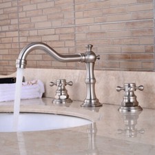 Brushed Nickel Widespread Bathroom Basin Faucet 3 Hole 2 Handle Mixer Tap wnf028