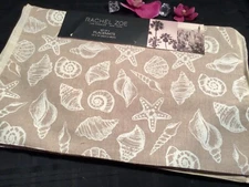 Rachel Zoe Placemats 4 PC Set Taupe & white SeaShells 13x19 cotton beach house