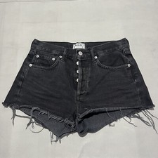 Agolde Denim Short Parker VTG Cutoff High Rise Black Button Fly Booty-SZ 24-8028