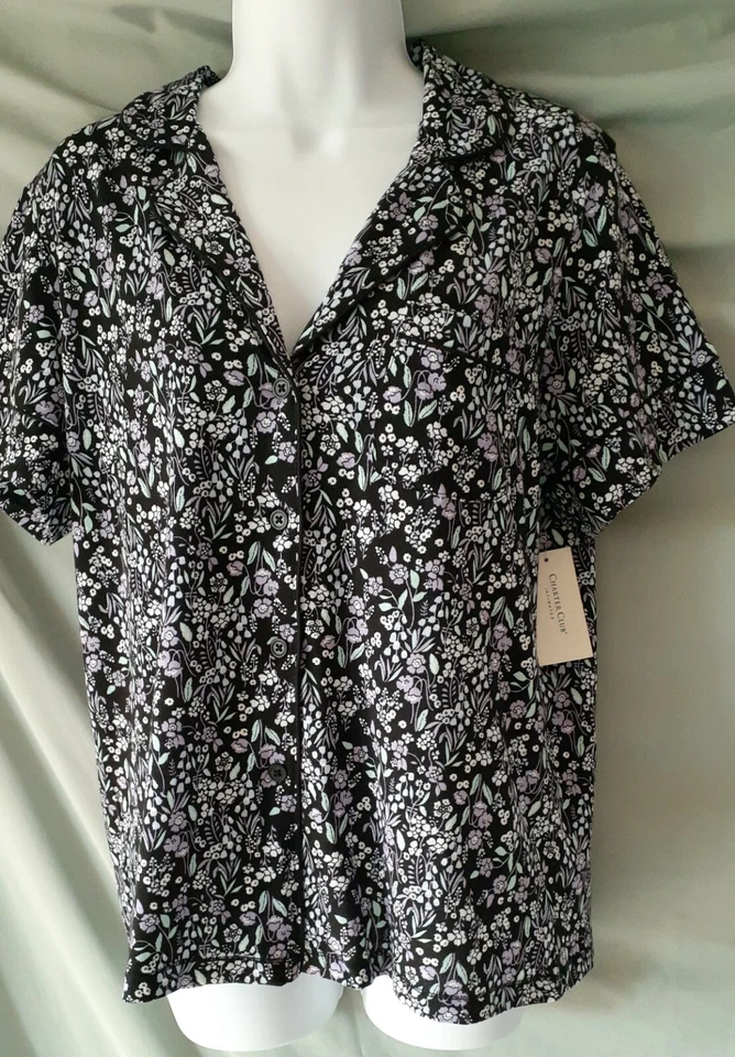 Conjunto de pijama Charter Club púrpura negro manga corta pantalones capri X - pequeño 38" BUSTO Foto 3 de 4