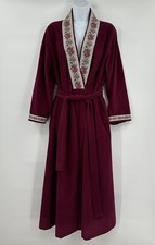 Vintage 80s Vanity Fair Size M Velour Robe Embroidered Trim With Belt fuchsia