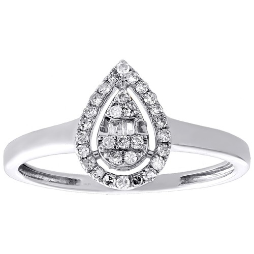 10K White Gold Round & Baguette Diamond Halo Teardrop Engagement Ring 1/6 CT. - 第 2/5 張圖片
