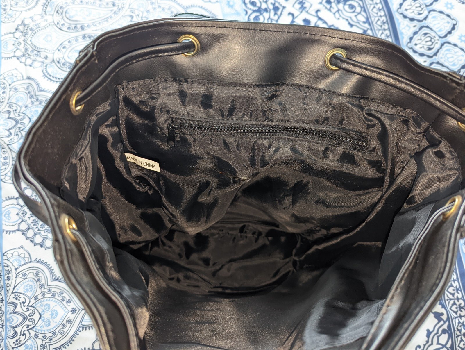 Leather Patchwork Backpack With Drawstring Top Un… - image 13