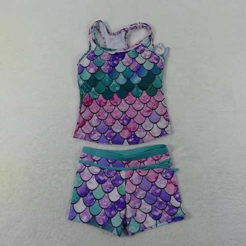 Proallo Swimsuit Girls Extra Large Tankini Boyshort Teal Purple Mermaid Scales