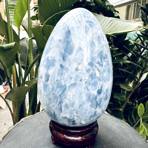 5.27LB Natural Blue crystal Quartz carved crystal decoration egg healing - Picture 4 of 13