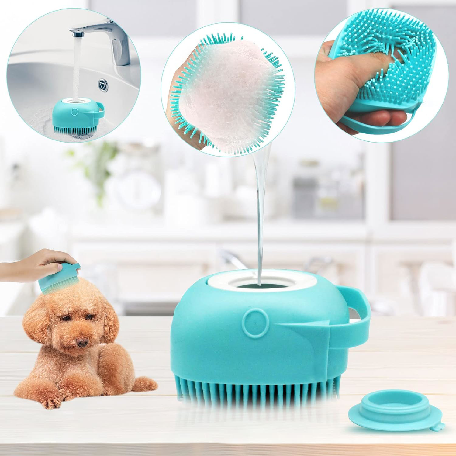 LLMSIX Dog Washing Brush Dog Bath Brush and Shampoo Dispenser Soft Pet