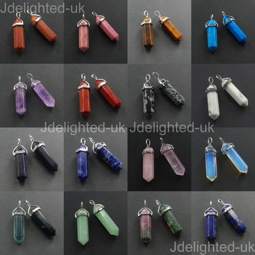 Natural Gemstones Hexagonal Pointed Reiki Chakra Healing Pendant Necklaces Beads