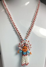 VINTAGE NATIVE AMERICAN 24  SEED BEAD KACHINA CHEIF NECKLACE COLORFUL