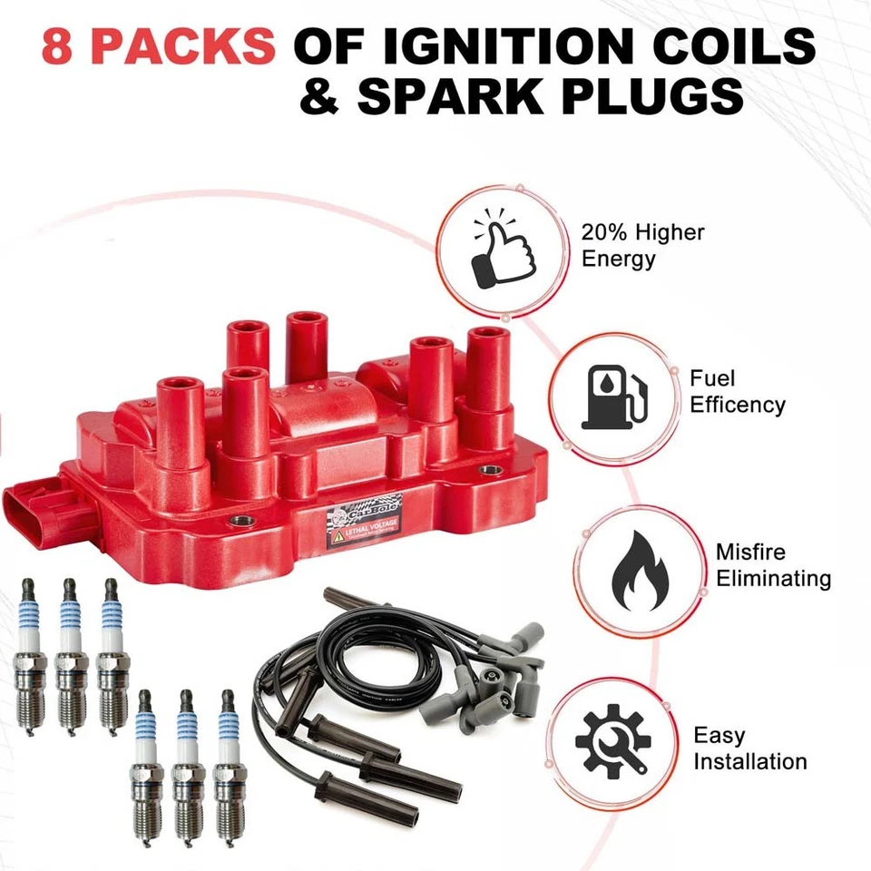 Juego de bobinas de encendido y bujías y cables para Chevy Silverado 1500 2007-2013 4,3 L V6 Foto 2 de 4