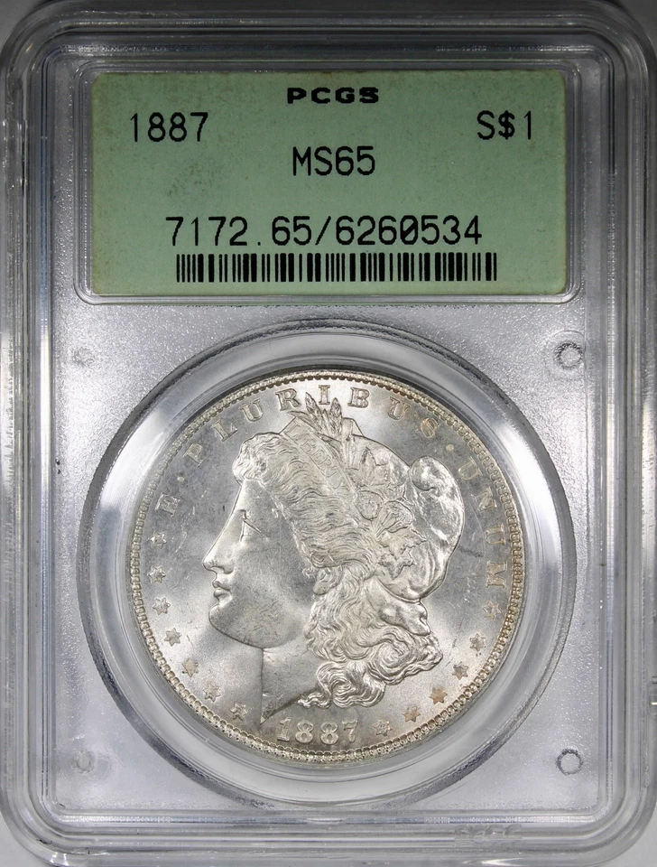 1887 Morgan Dollar PCGS MS65 OGH OLD GREEN HOLDER PQ+