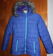 COLUMBIA Girls' Size 14/16 WINTER COAT purple w/ hood  removable fur trim 