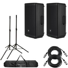 JBL EON715 15" 1300W Powered PA Speaker Pair, Bundle with 2x Stands and 2 Cables