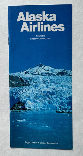 Vintage June 1981 Alaska Airlines Timetable Brochure schedules Glacier Bay cover