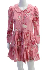 Love Shack Fancy Women Fit & Flare Shirt Dress Pink Floral Long Sleeve Size S