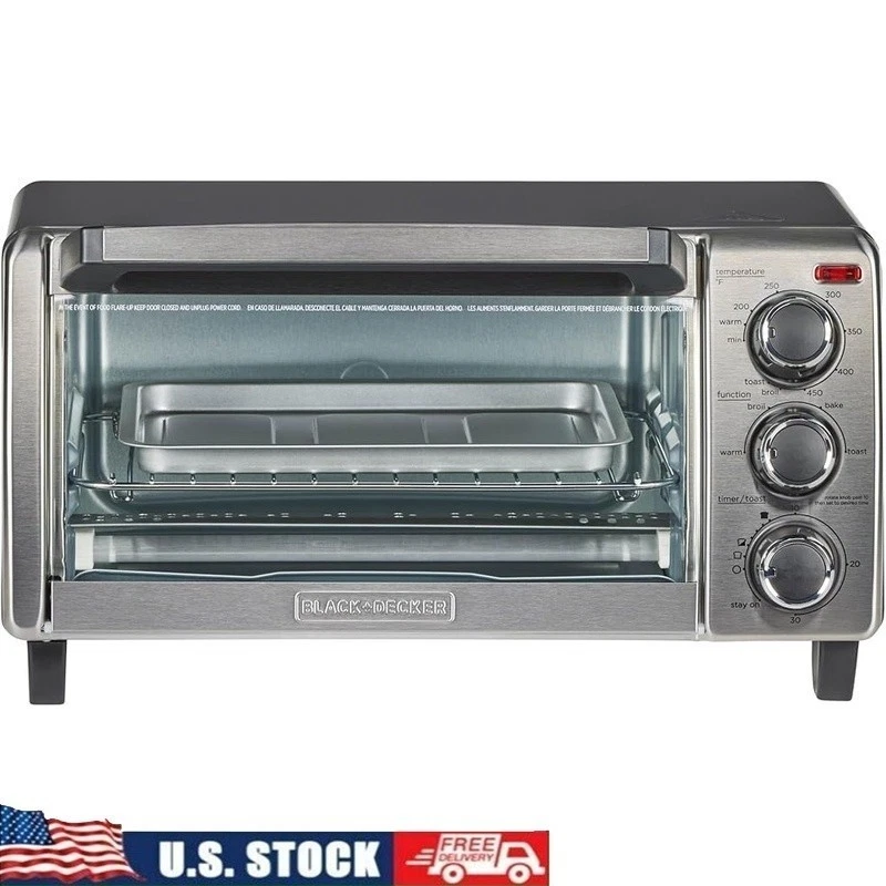 Compact Toaster Oven 9 Inch Pizza 4 Slice Bread Timer 4 Functions Crumb Tray New