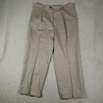 Zanella Pants Mens 36x30 Brown Houndstooth Wool Pleated Dress Slacks Trousers