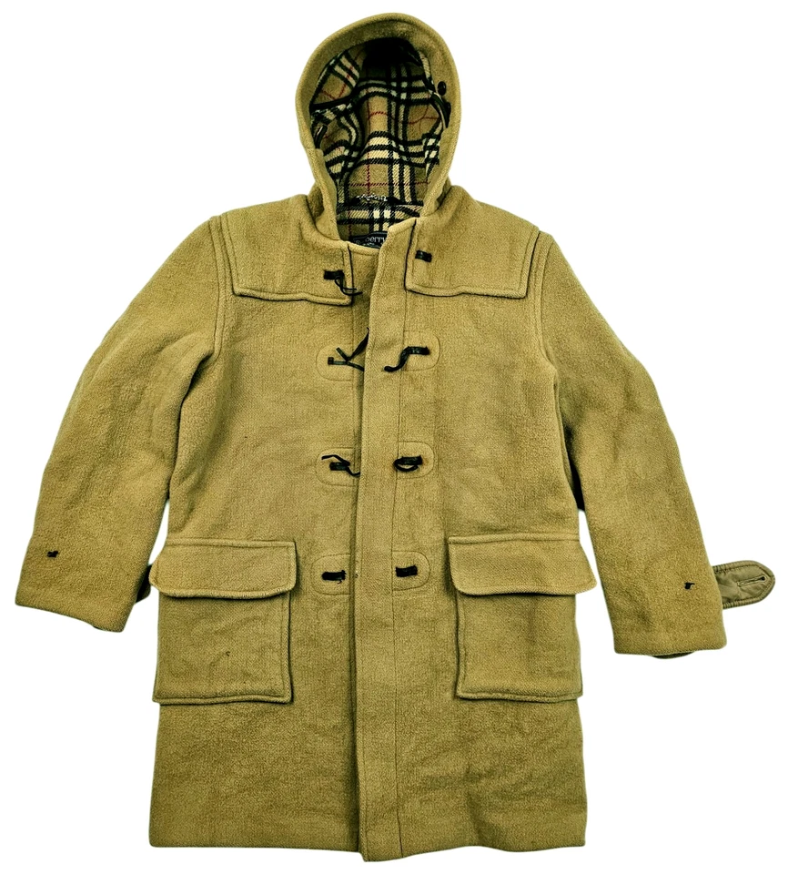 HOT VTG UNISEX BURBERRYS @ DUFFLE PARKA HOODED LINED KHAKI WOOL TRENCH Coat 48 S - Image 2 of 4