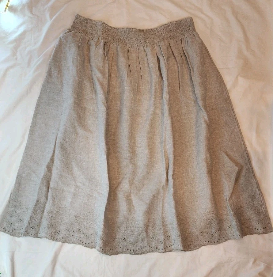 Chico’s NWT Size 20 XXL Tan Cotton Linen Midi Swing Skirt Pull On Smocked Waist
Opens in a new windo