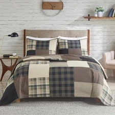 Woolrich Winter Hills Reversible Quilt Set - Cottage Styling Reversed to Soli...