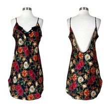 Vintage  90s Amelia  s Floral Chain Print Lace Low Open Back Lingerie Night Gown