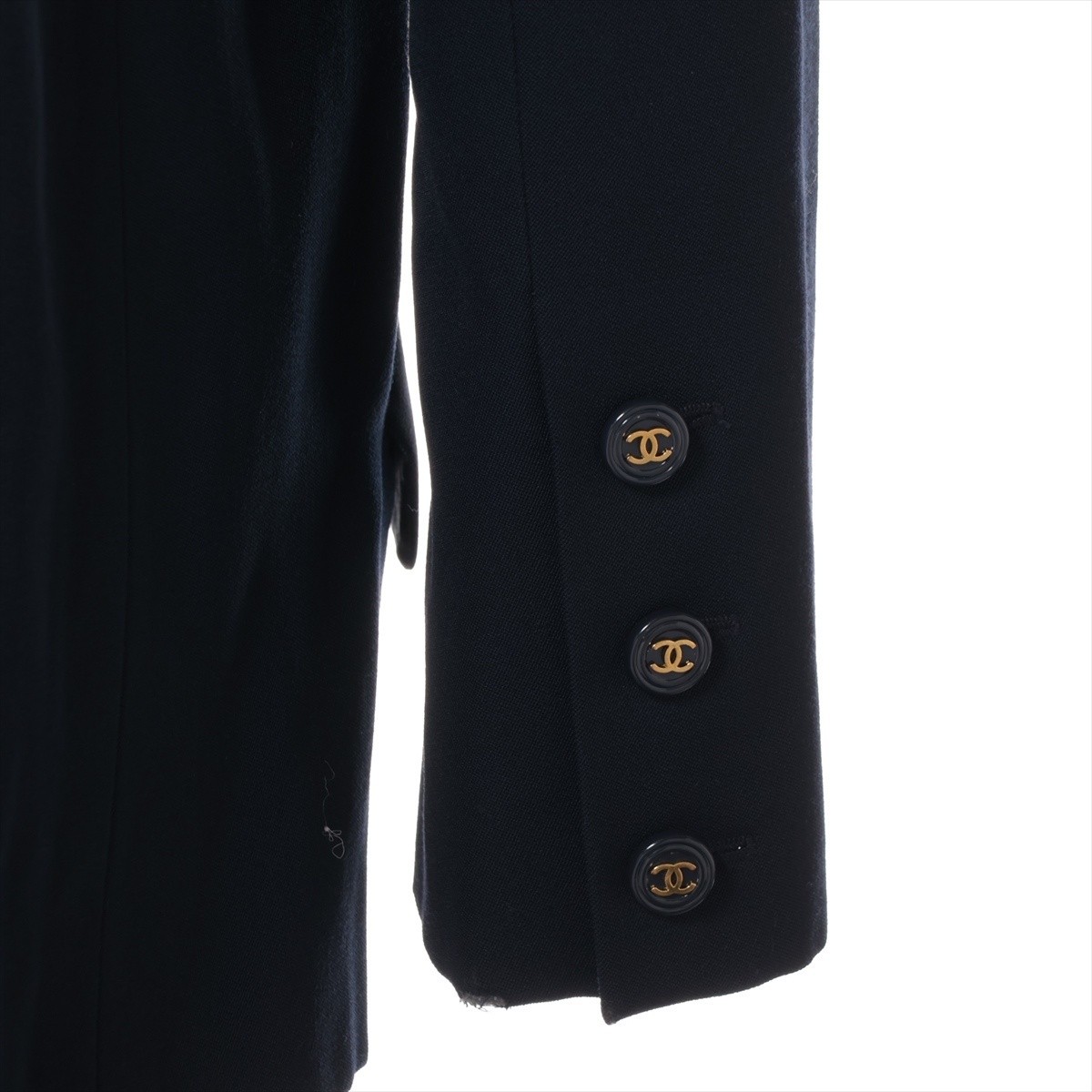 Chanel Wool Single Coco Button Navy Jacket Used E… - image 4