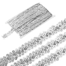 5 Yards 0.8 Inch Elastic Sequins Trim 2 Row Flat Sequin Strip, Silver Tone