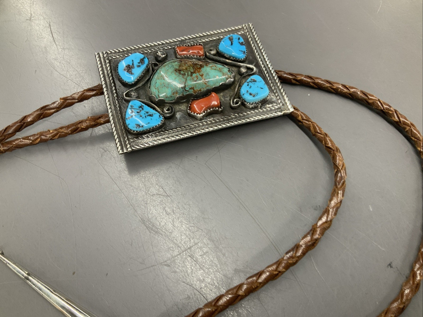 SOLID STERLING SILVER Bolo Tie Turquoise Old Pawn… - image 11