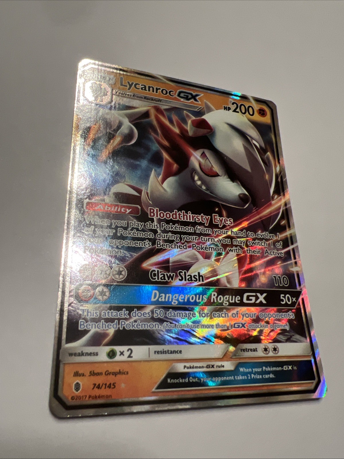 Lycanroc GX - 74/145 - Pokemon Guardians Rising Sun & Moon Ultra Rare Card NM