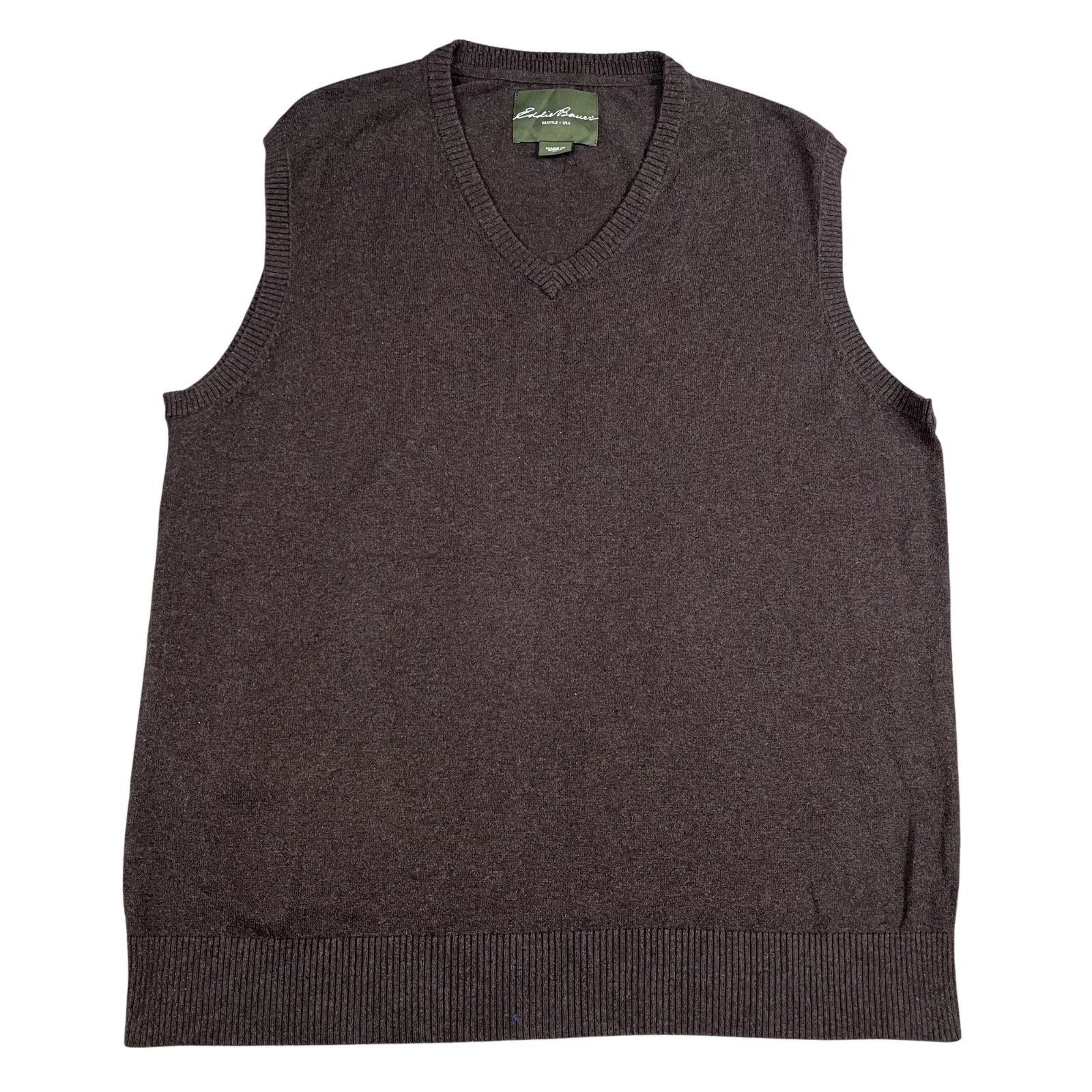 Eddie Bauer Sweater Vest Mens XL Chocolate Brown Cotton Cashmere