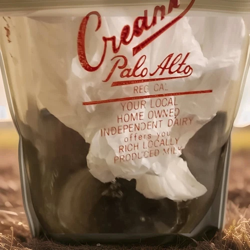 Vintage Milk bottle Peninsula Creamery in Palo Alto, CA  Glass w/ Red Pryoglaze