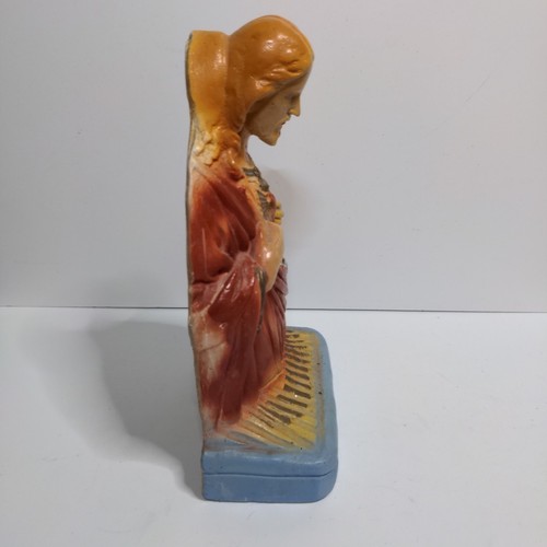 Vintage Chalkware Sacred Heart Of Jesus Christ 10" Tall Catholic Religious - Picture 9 of 11