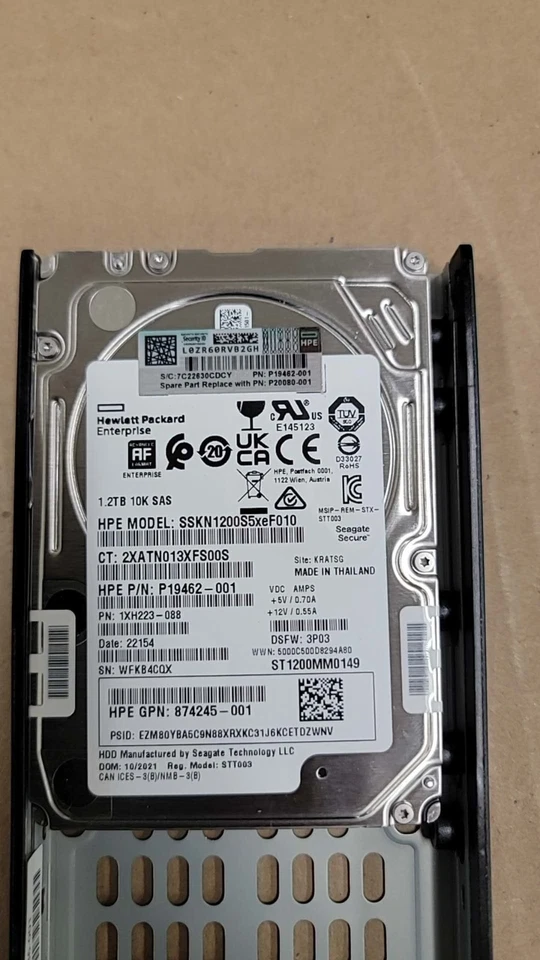 HPE  3PAR STORESERV 1.2TB 10K 12G SAS HDD P19452-001 ST1200MM0149 - Image 2 of 3