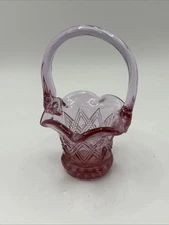 Fenton Art Glass PInk Rose Diamond Lace Miniature 4.5" Basket