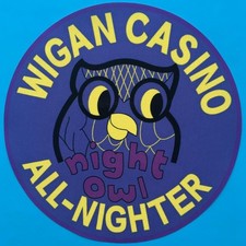 NORTHERN SOUL VINYL STICKER - WIGAN CASINO NIGHT OWL ALL NIGHTER - PURPLE
