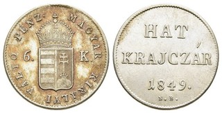 FITZ Hungarian Revolution Franz Joseph 6 Krajcár 1849 Nagybánya Silver µFIM1993