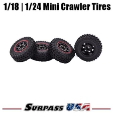 1.0" Tires & Beadlock Rims 4pc Set for Axial SCX24, FMS FCX24, 1/18 TRX-4M Black
