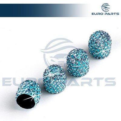 4Pcs Lake Blue Rhinestone Tire Valve Stem Caps Bling Diamond Stem Valve Caps