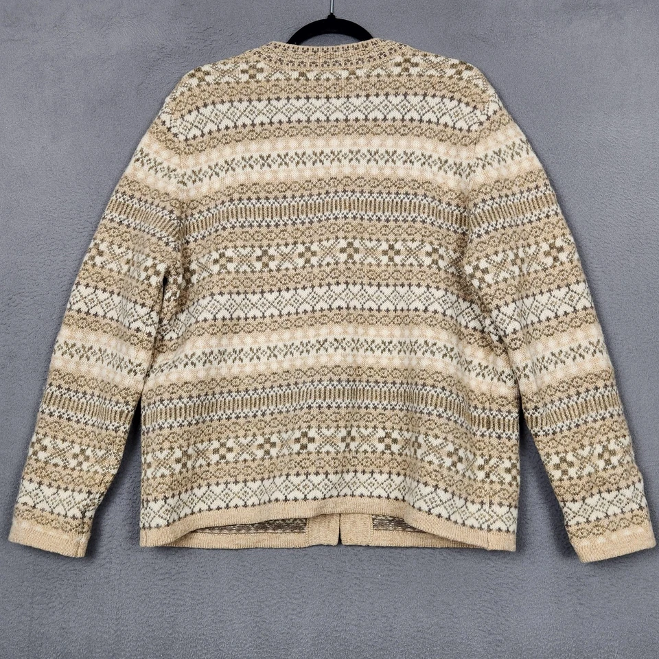 Cárdigan suéter Susan Bristol para mujer grande de lana beige Fair Isle cierre de gancho Foto 2 de 4