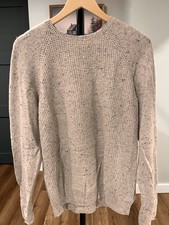 Men  s XL Beige Speckled Waffle-Knit Long Sleeve Sweater