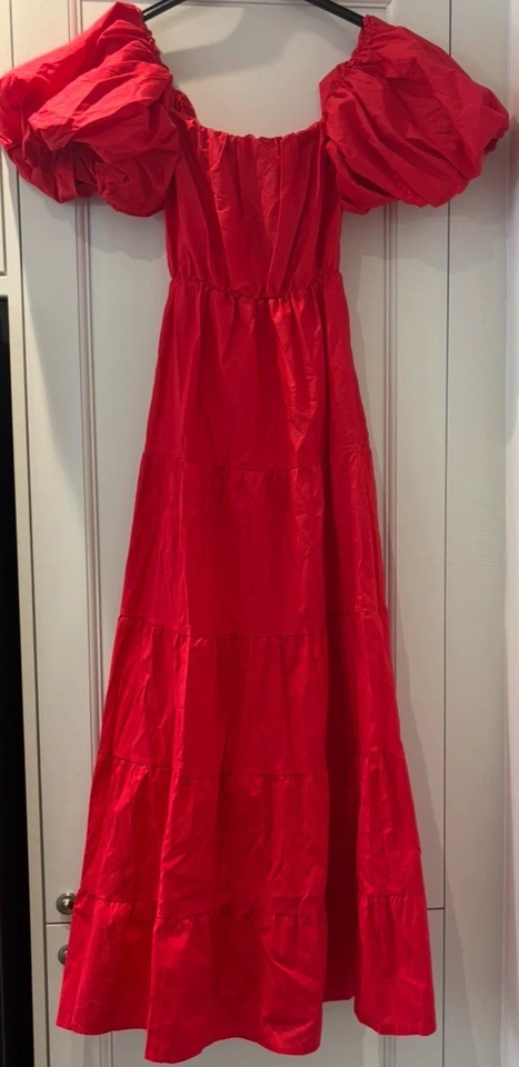 Nuevo vestido midi de diseñador Tantra rojo fuera del hombro para damas talla M se adapta a 10-12 Foto 2 de 4