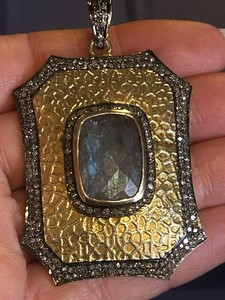 Authentic Sterling 925 Gold Plated CZ Labradorite Stone Pendent