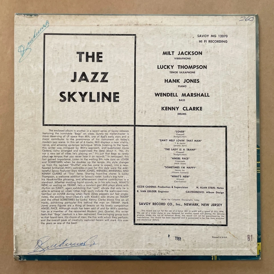 MILT JACKSON - The Jazz Skyline. 1956 US mono pressing. SAVOY. RVG. JAZZ - Image 2 of 4