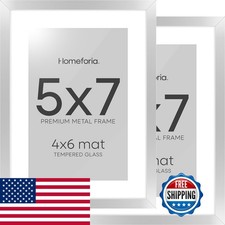 Homeforia 5x7 Silver Picture Frame, High-End Metal, 4x6 Mat, Glass